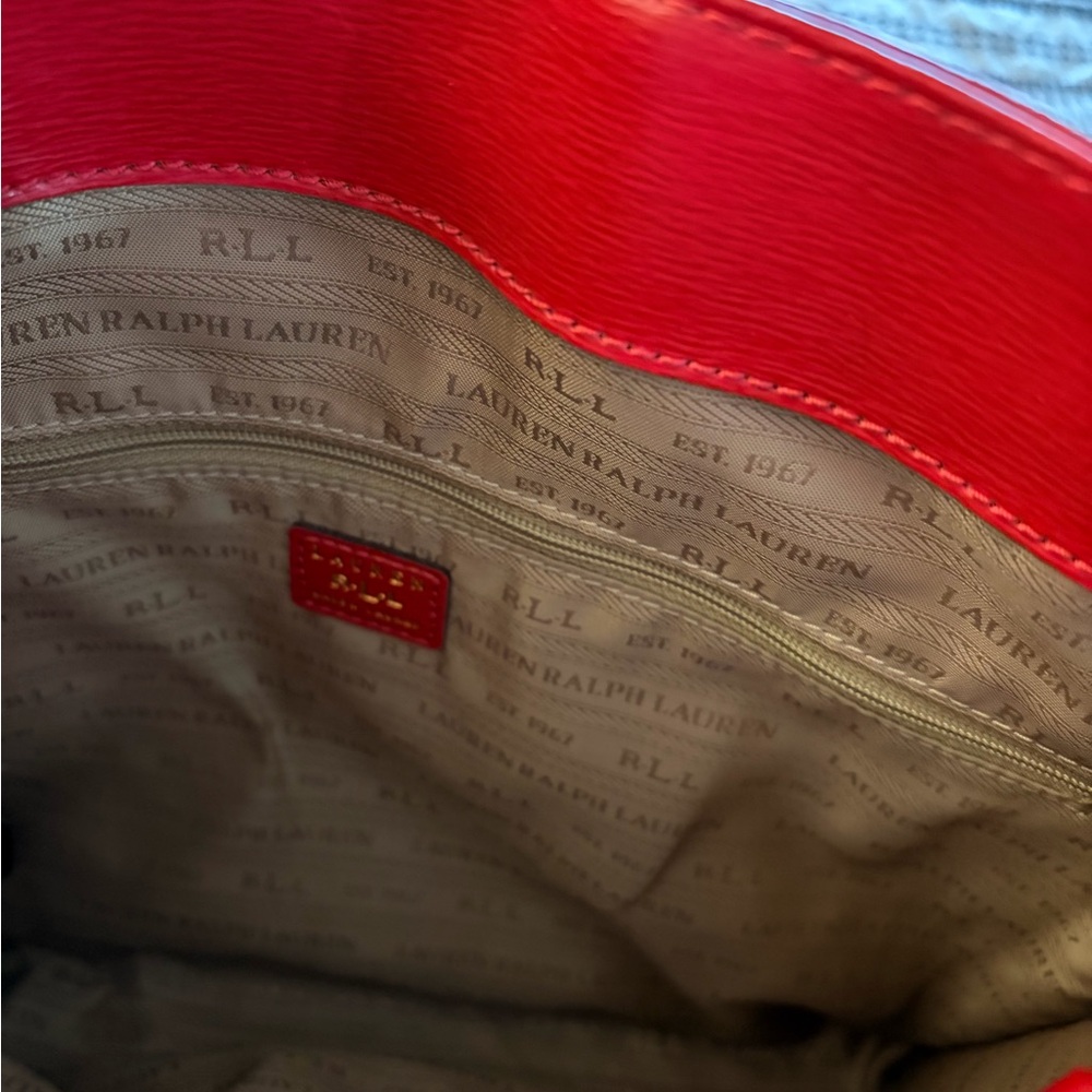 Red Lauren Ralph Lauren leather Women's structured Tote Bag gorgeous - Picture 11 of 11